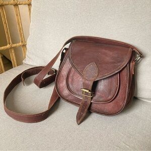 Vintage Leather Saddle Bag Crossbody Bag Boho Equestrian Oxblood Chestnut Brown